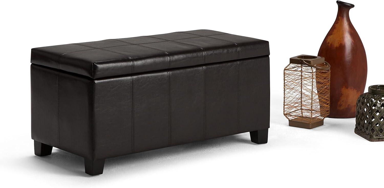 Simpli Home Dover Faux Leather Storage Bench in Tanners Brown