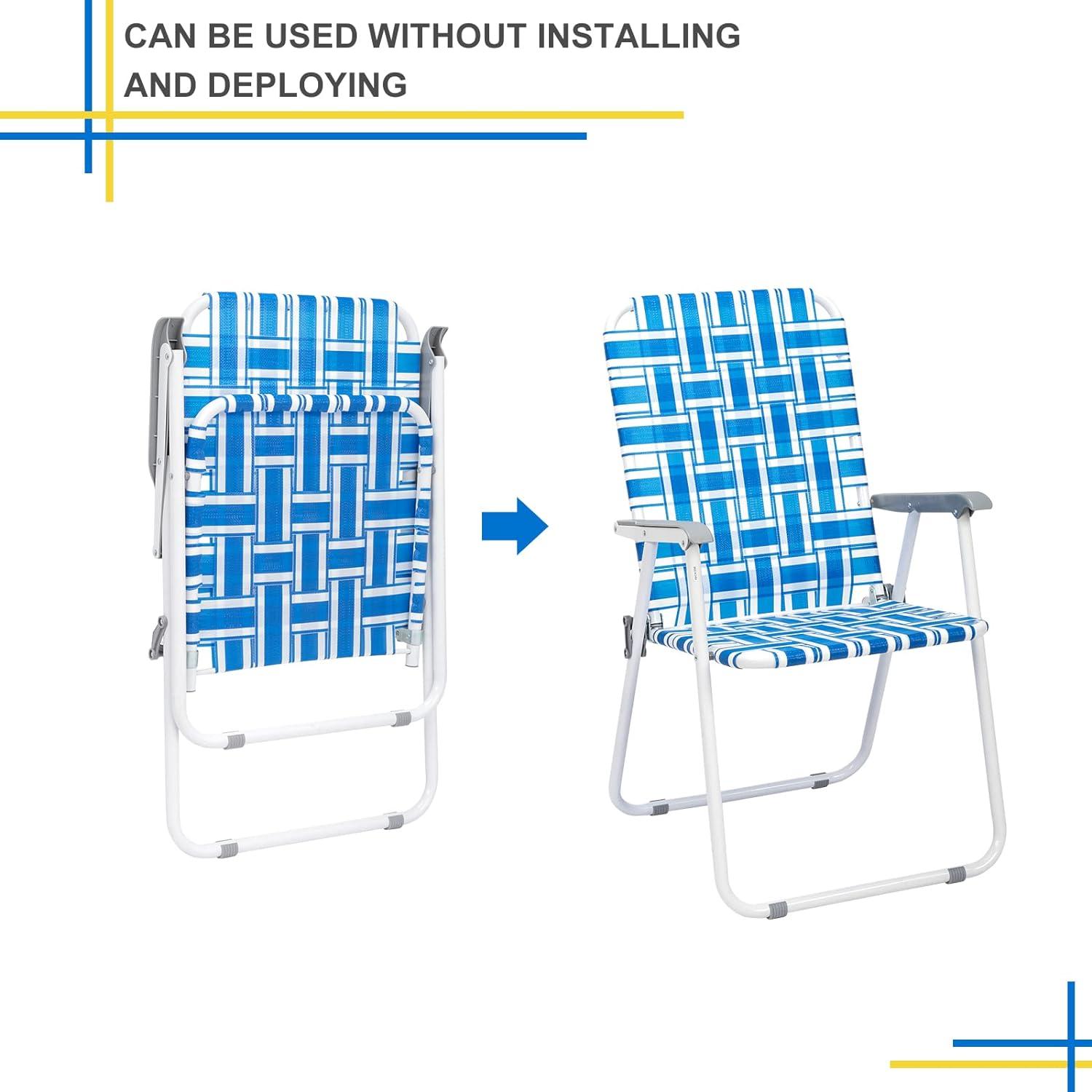 Set of 2 Blue Webbed Folding Camping Chairs with Arms