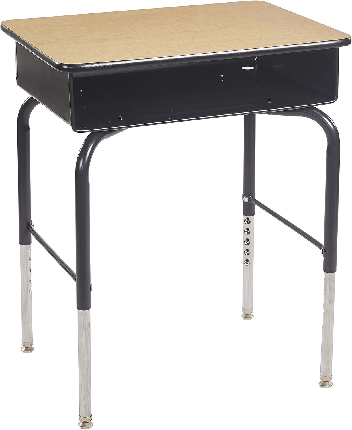 ECR4Kids ECR4Kids Open Front Desk with Metal Storage Book Box, Adjustable, Classroom Furniture, Maple/Black