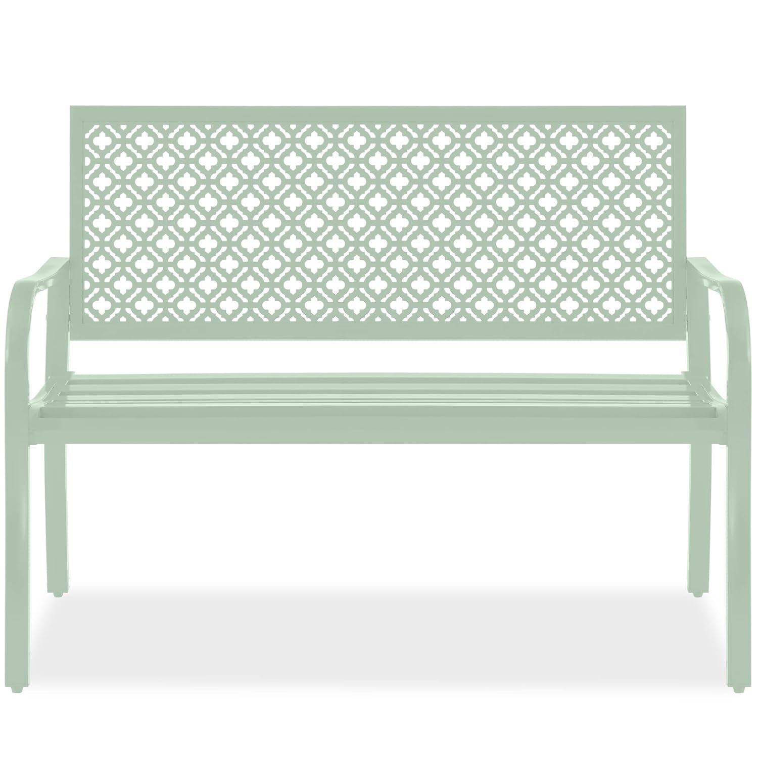 Red Barrel Studio® 2-Person Outdoor Metal Bench with Geometric Backrest, 790lb Capacity, for Garden, Patio, and Entryway