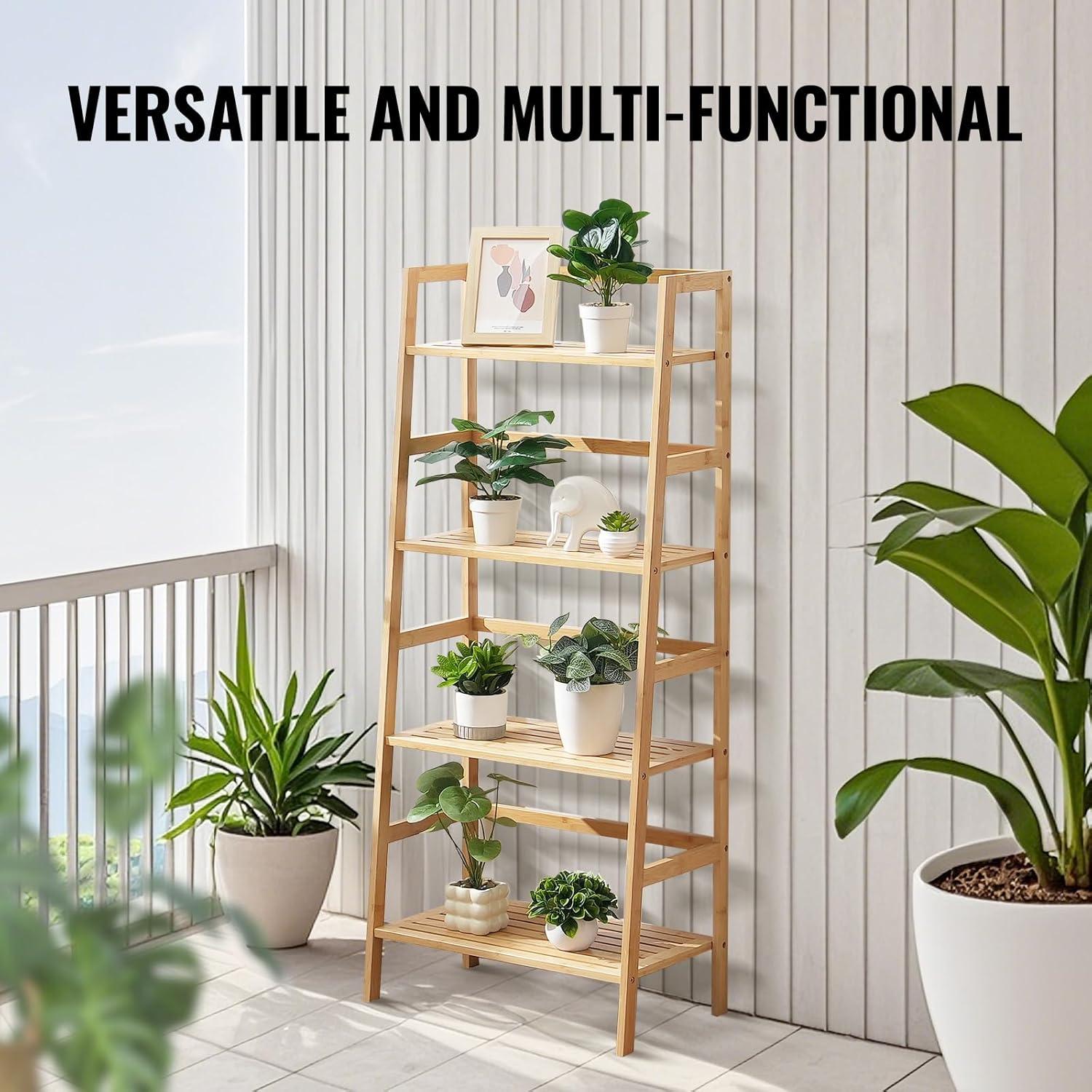 Bamboo Bookshelf 4 Tiers Bamboo Ladder Bookshelf Trapezoid Storage Rack