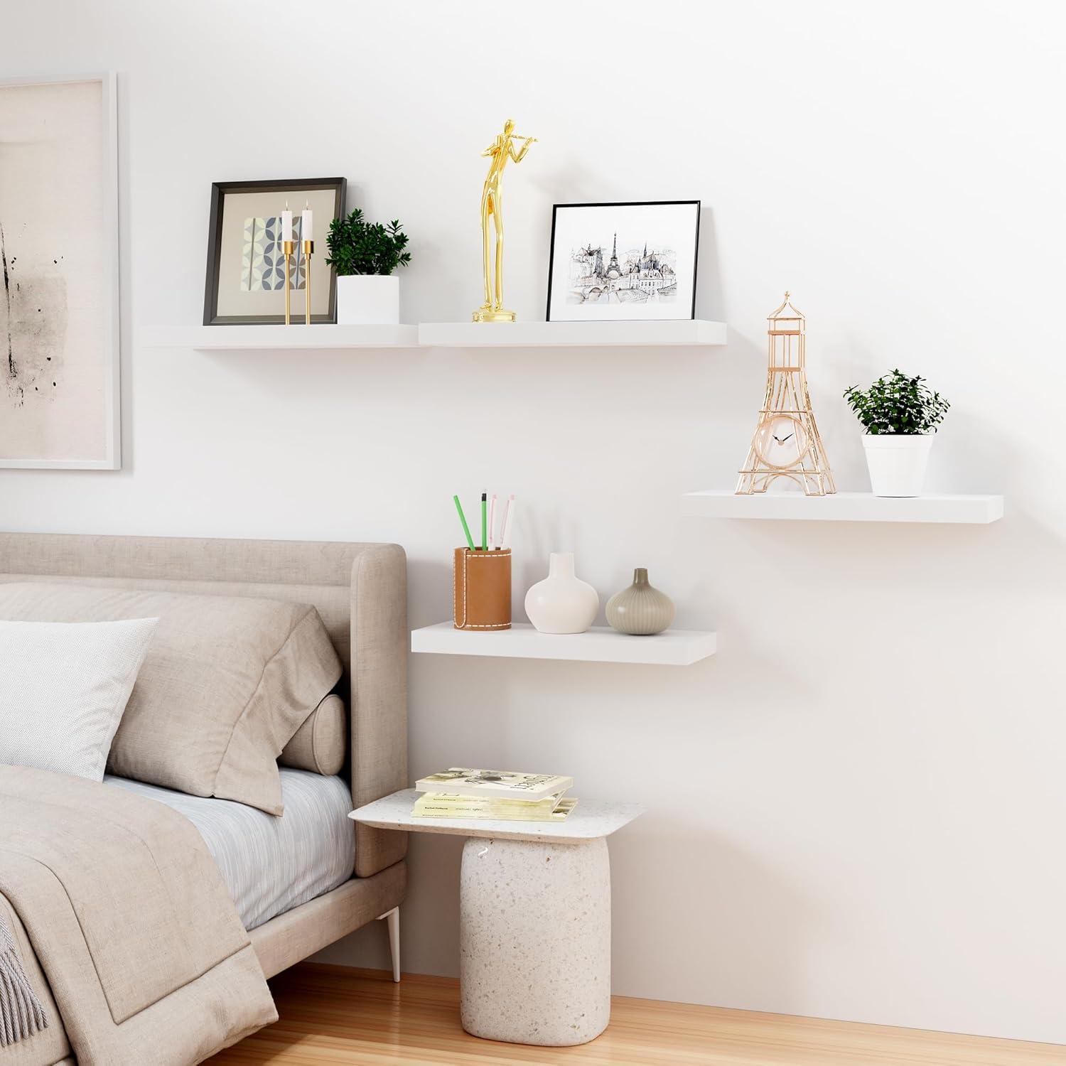 Sorbus 4 Pack Wall Mounted Floating Shelves - for storage and displaying showpieces, home decor items, and other prized possessions (White)