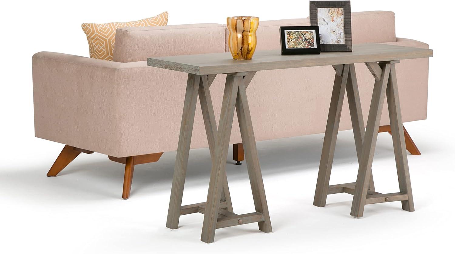 Simpli Home Sawhorse Console Table in Distressed Gray