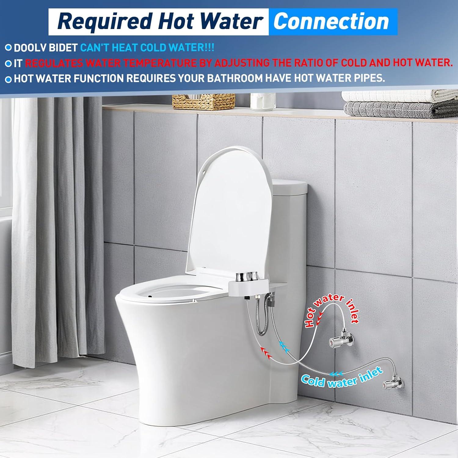 Hot and Cold Bidet Attachment for Toilet, Ultra-Slim Bidet Attachment Warm Water, Non-Electric Adjustable Pressure Self Cleaning Sprayer Nozzle Control for Posterior, Feminine Wash (Chrome)