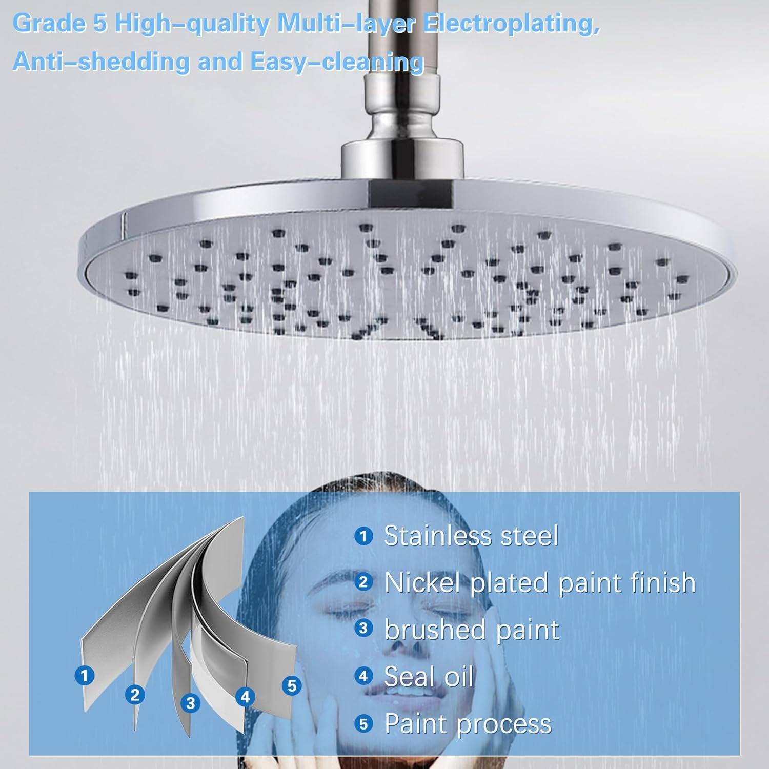 Ceiling Mount Shower Arm with Flange for Rain Shower Head,Stainless Steel Straight Arm for Fixed Shower Head,6 Inch Brushed Nickel