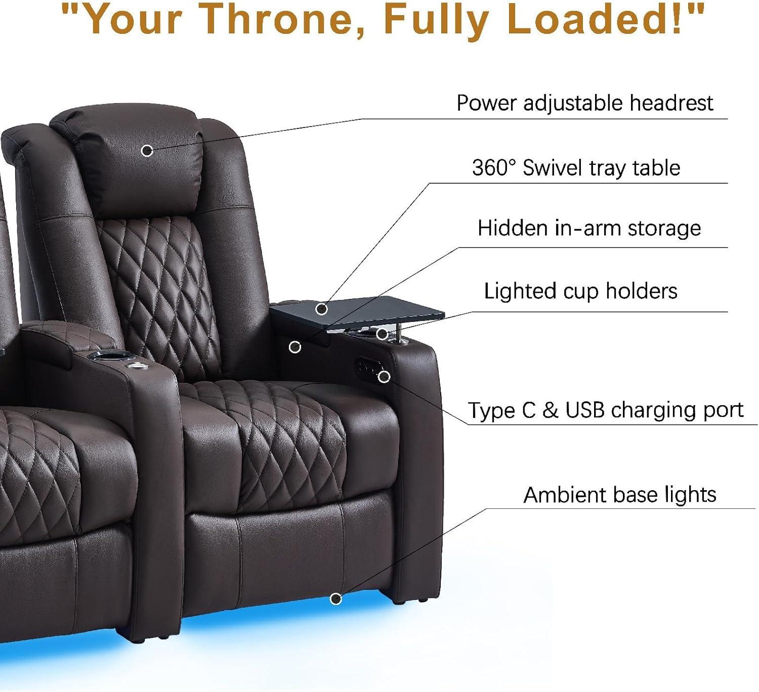 Ivy Bronx Ivy Bronx Leather Home Theater Seating Dual Power Movie Theater Chairs Theater Recliner Sofa