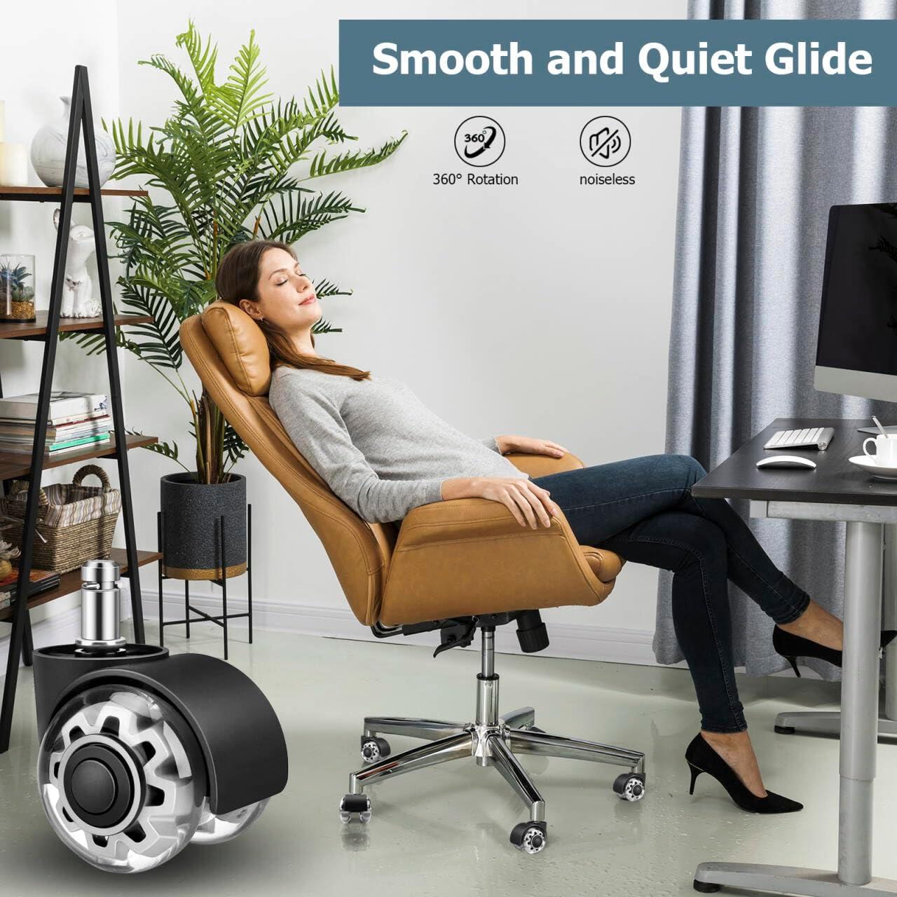 Office Chair Caster Wheels 2" Dual Wheels Set of 5 for Tile and Hardwood Floors, Universal Fit for Most Chairs (Transparent)