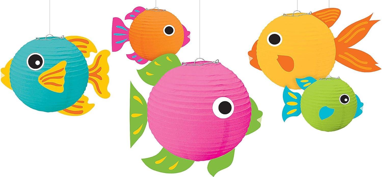 Amscan Summer Luau Fish Lanterns, 5-3/4"H x 7-3/4"W x 9-1/2"D, Multicolor, Pack Of 5 Lanterns