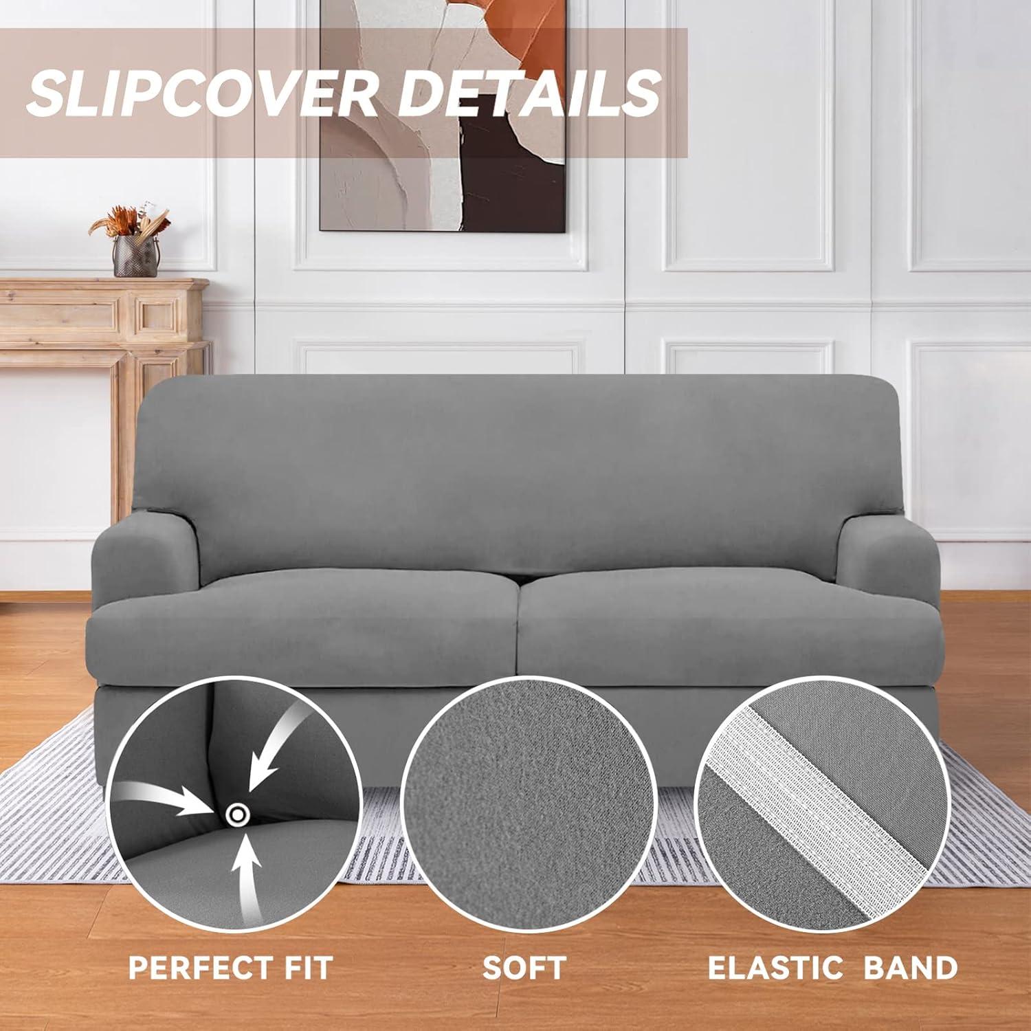 Light Gray Stretch T Cushion Loveseat Slipcover