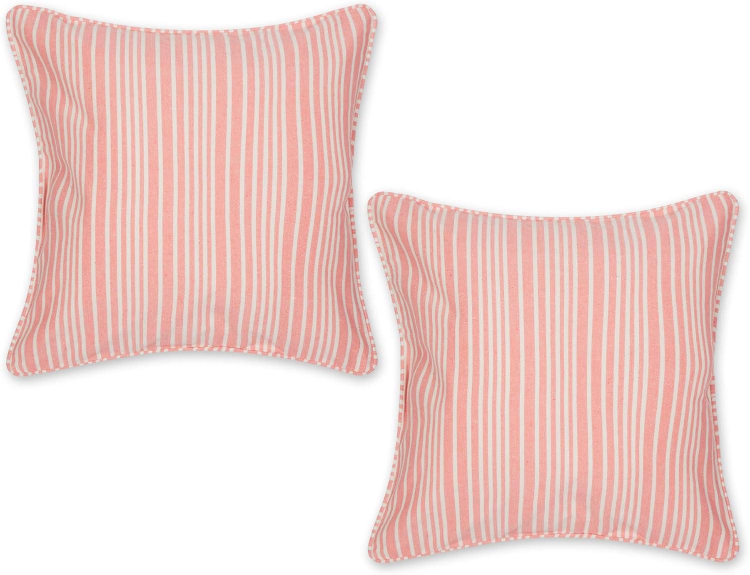 Design Imports 2pc 18"x18" Coral Chambray Striped Recycled Cotton Square Throw Cover: Indoor Faux Linen, Hidden Zipper