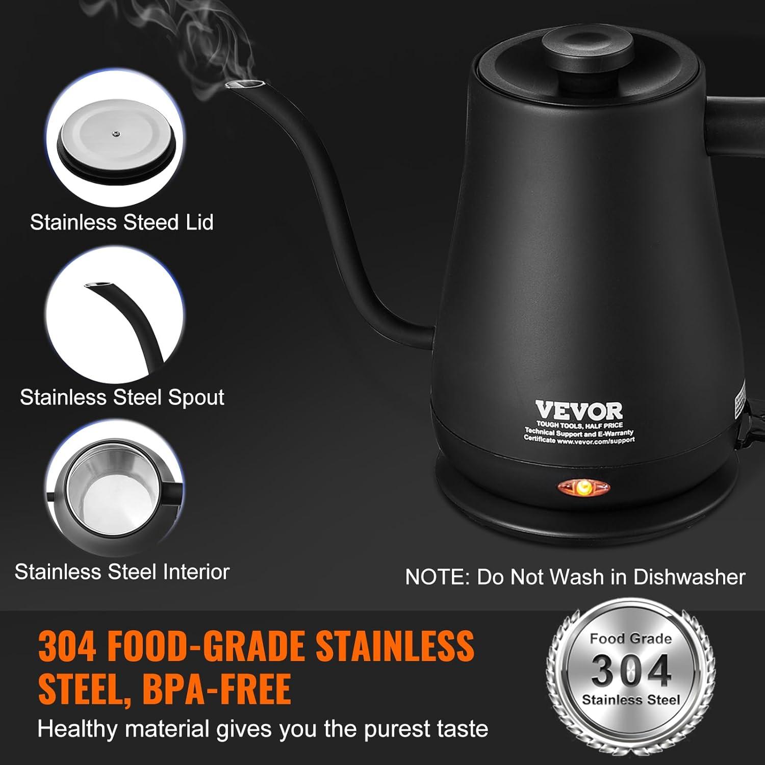 VEVOR Electric Gooseneck Kettle Coffee Tea Kettle 1L 1200W