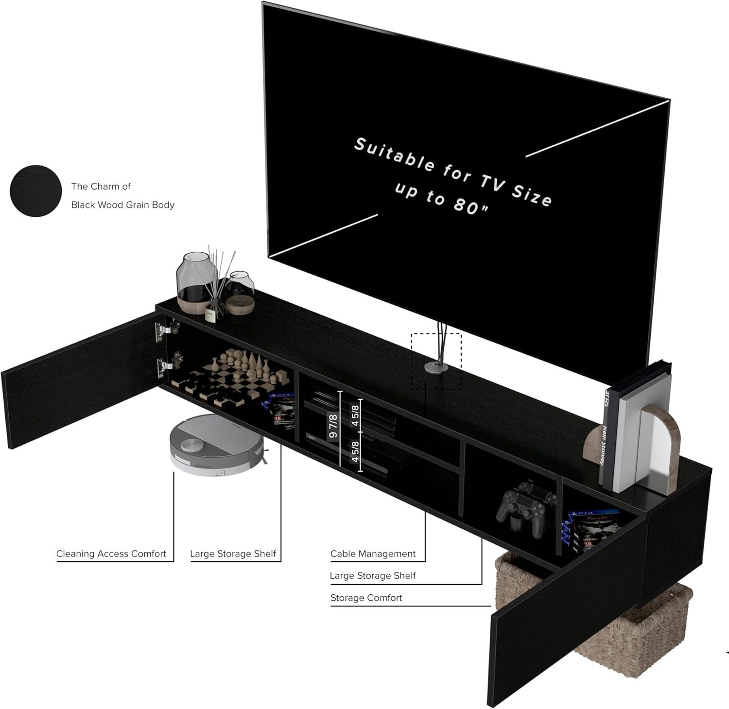 Atelier Mobili Floating TV Stand 70 Inch, Wall Mounted Entertainment Center