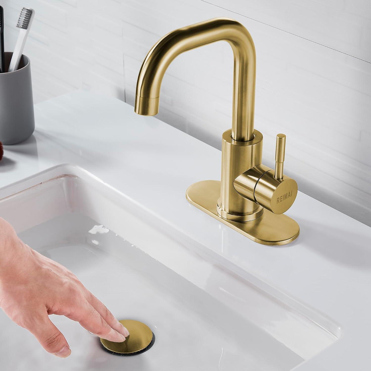 Brushed Gold Stainless Steel Single Handle Bathroom Faucet