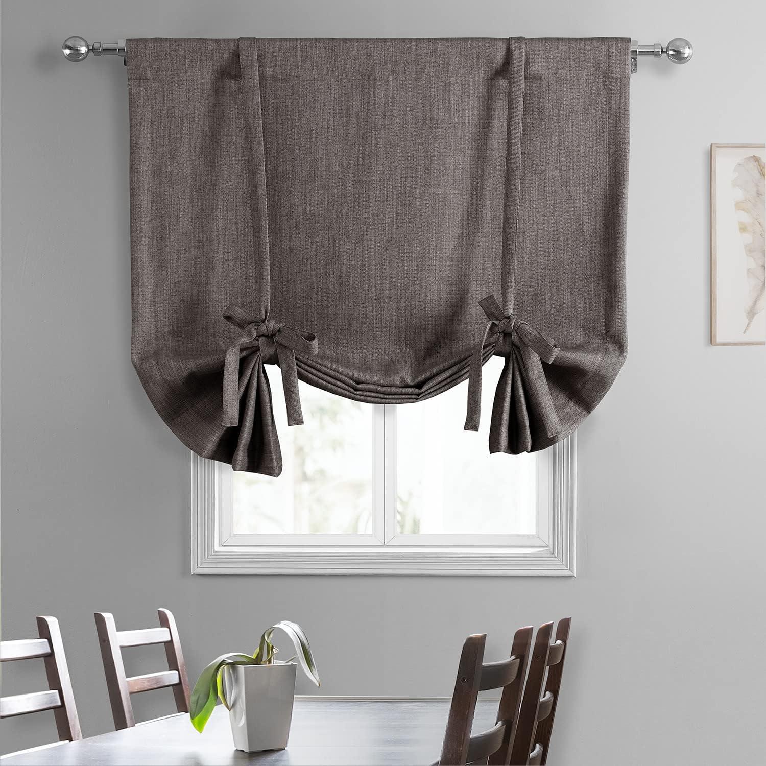 Exclusive Fabrics  Faux Linen Room Darkening Tie-Up Window Shade (1 Panel) 46 X 63 - Mink