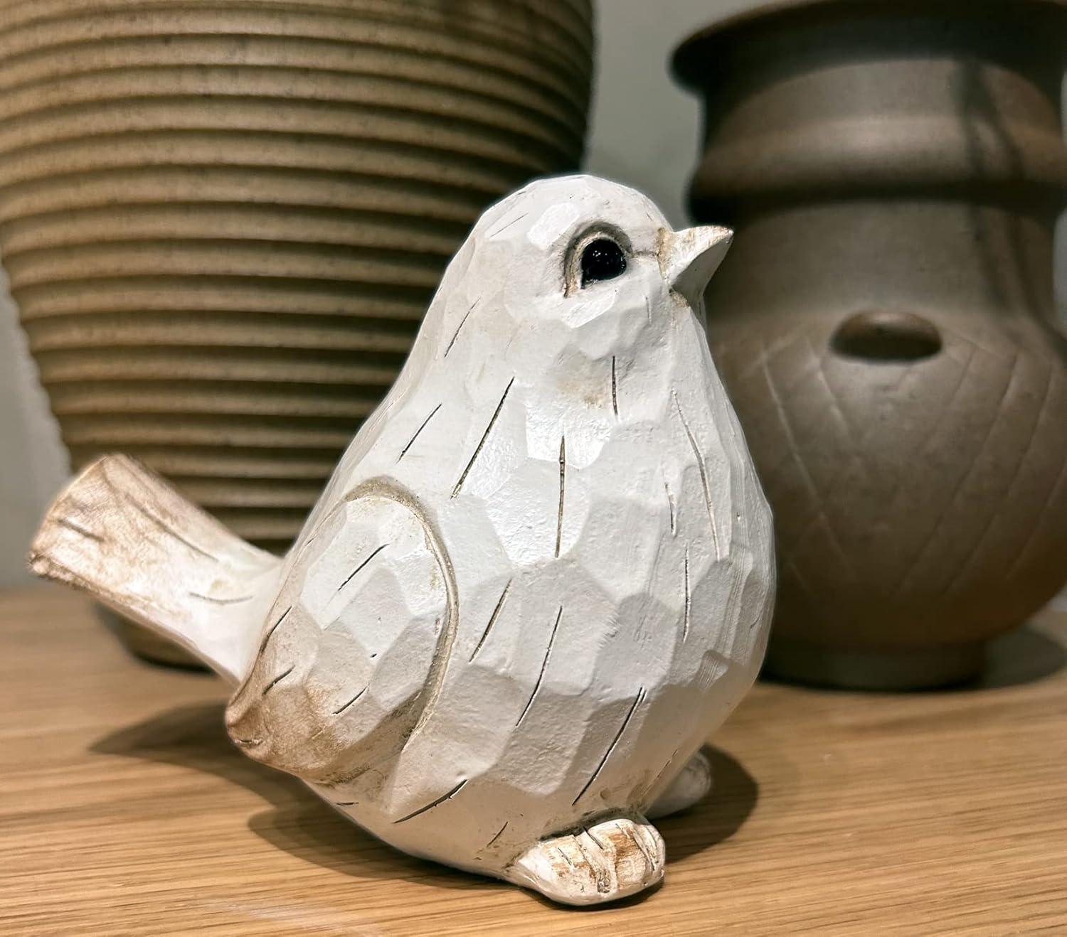 QIAOIDEA Modern Farmhouse 5.25” Spring White Bird Resin Figurine & Knick-Knack
