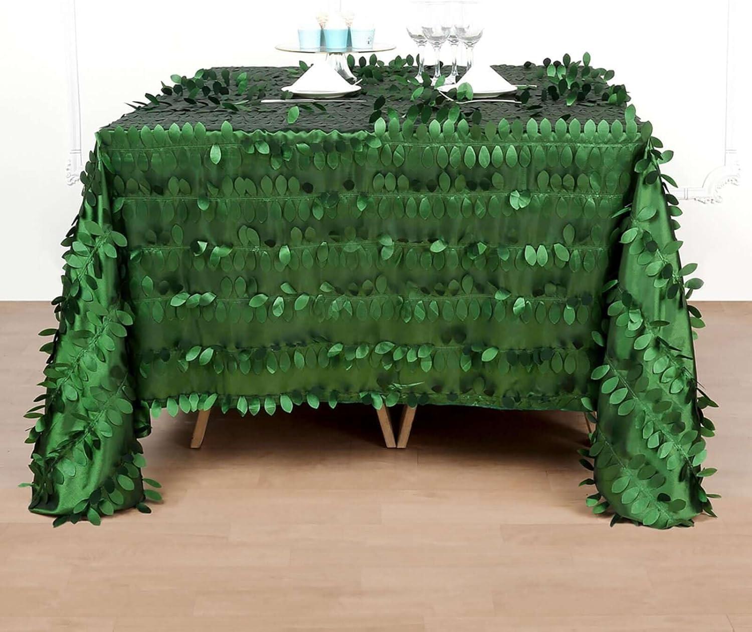 Efavormart 90"x90" Square Leaf Petal Taffeta Tablecloth - Decorative 3D Leaf Ruffle Table Cover for Forest Party, Wedding, Event, Dessert Tables - Green