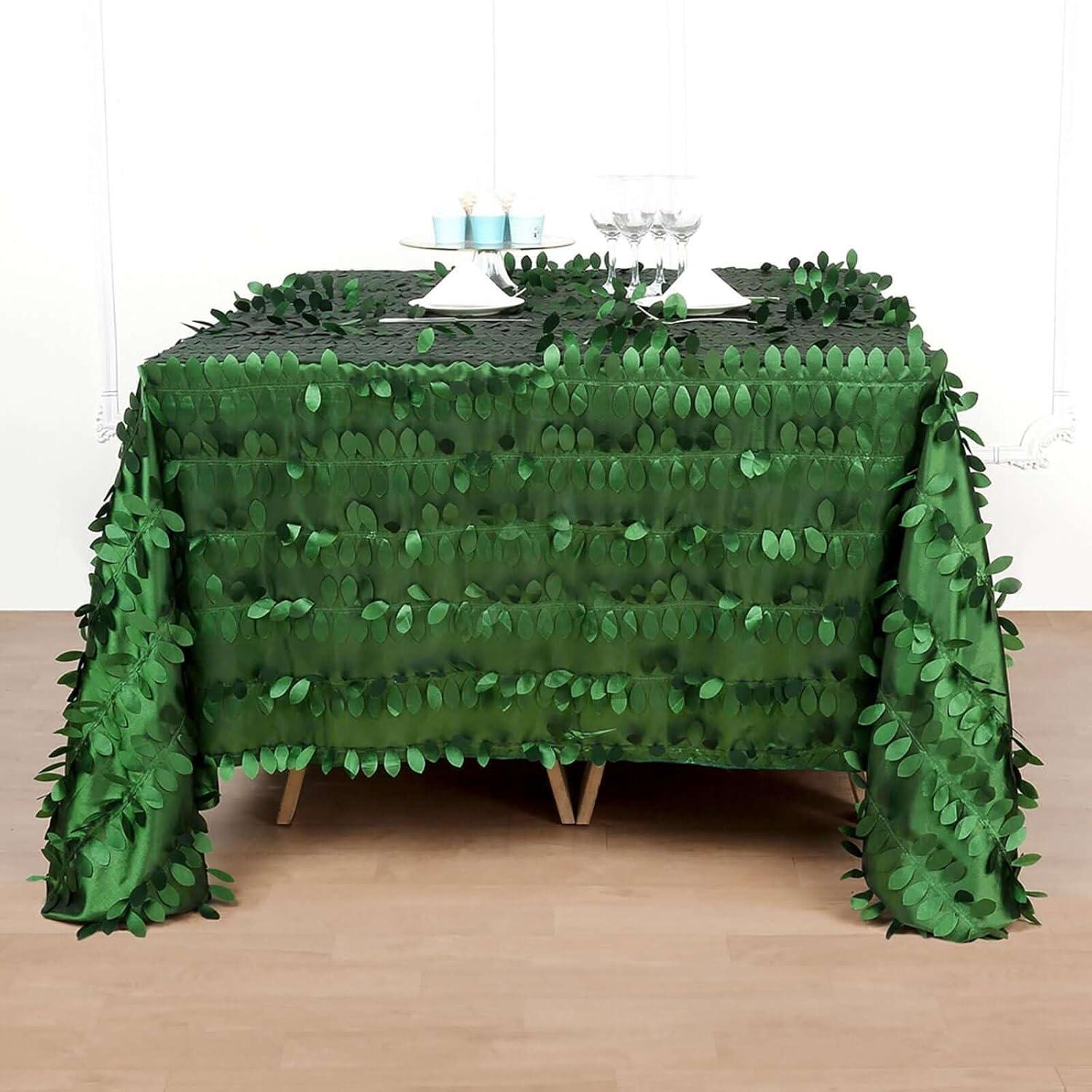 Efavormart 90"x90" Square Leaf Petal Taffeta Tablecloth - Decorative 3D Leaf Ruffle Table Cover for Forest Party, Wedding, Event, Dessert Tables - Green