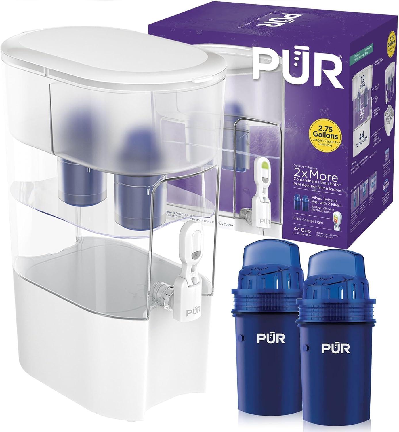 PUR 44 Cup XL Dispenser Filtration System with 2 Filters, W 12.5" x H 17" x L 7.7", White, PDI4000Z