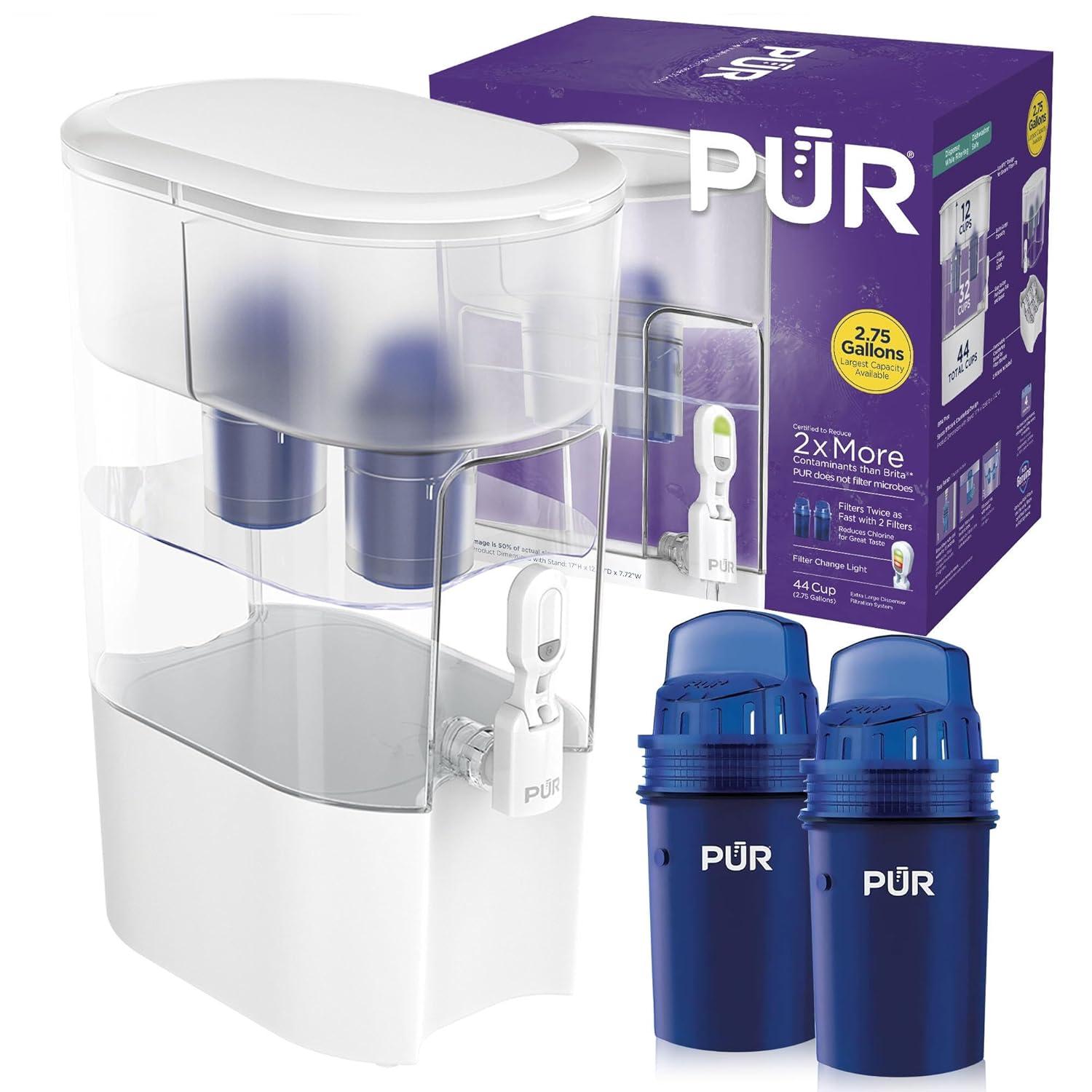 PUR 44 Cup XL Dispenser Filtration System with 2 Filters, W 12.5" x H 17" x L 7.7", White, PDI4000Z