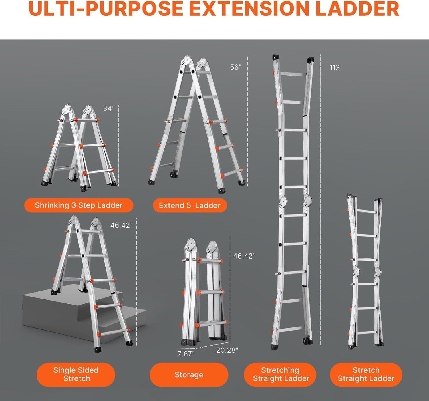 Compact Aluminum Telescopic A-Frame Ladder with Wheels