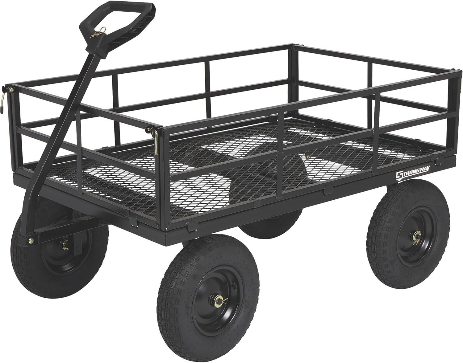 Strongway Black Steel Utility Cart with Pneumatic Wheels