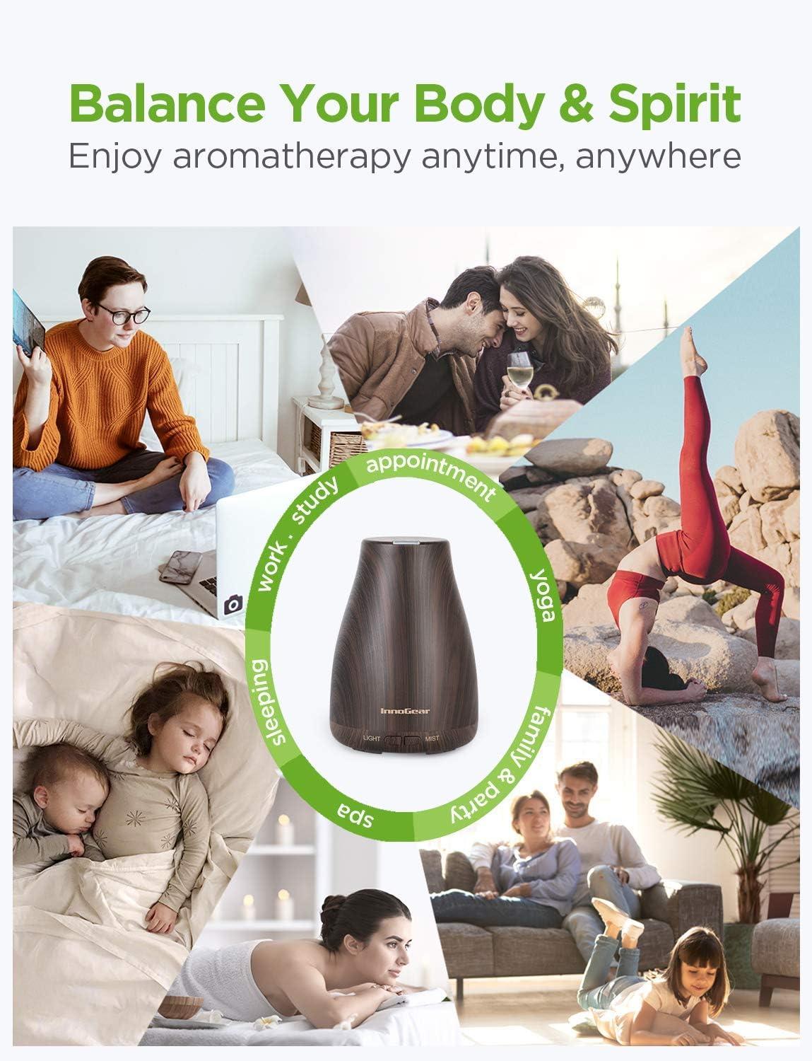 InnoGear Upgraded Aromatherapy Essential Oil Diffuser,Ultrasonic Diffusers Cool Mist Humidifier with 7 Colors LED Lights and Waterless Auto Shut-off for Home Office Bedroom Room( Latest Model)