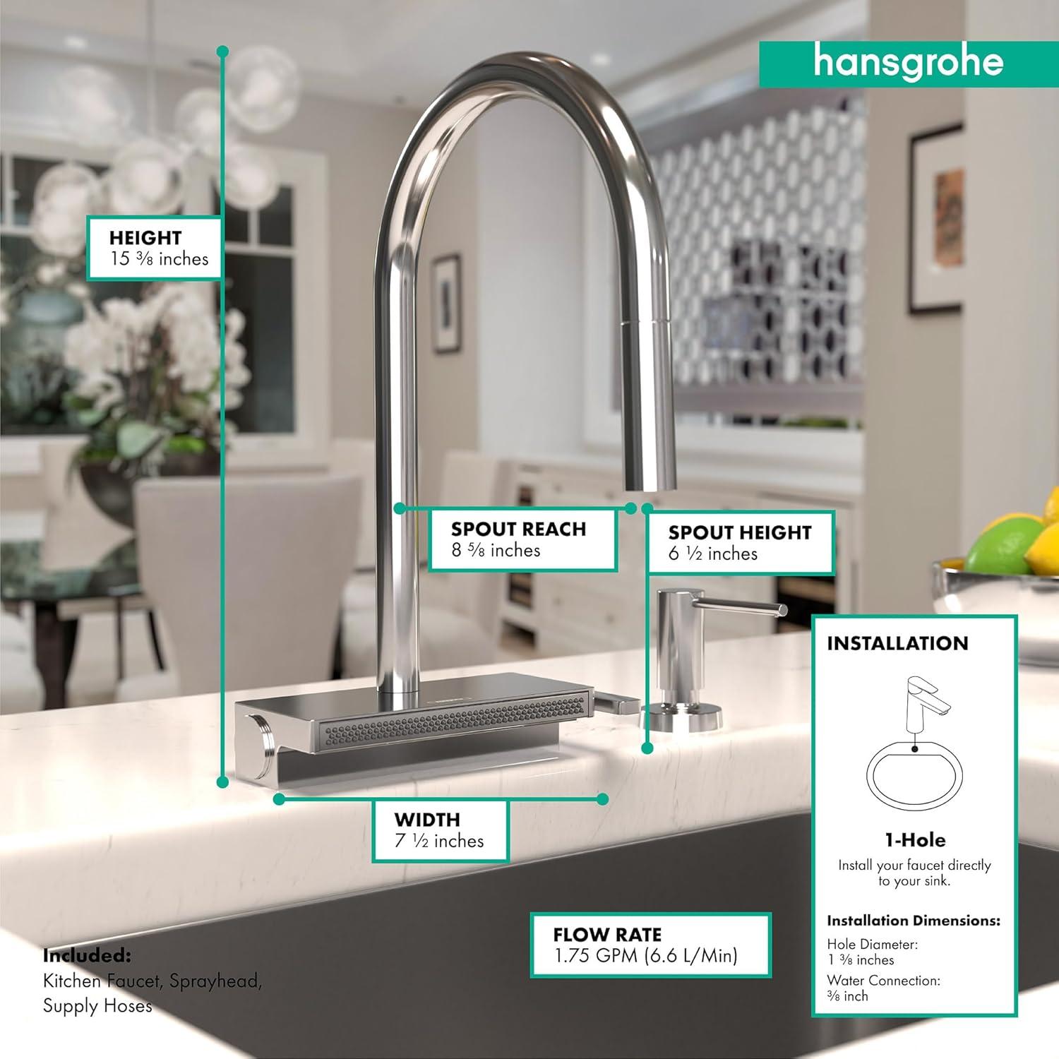 Aquno Select 3-Spray Kitchen Faucet with Pull-Down Spout, 1.75