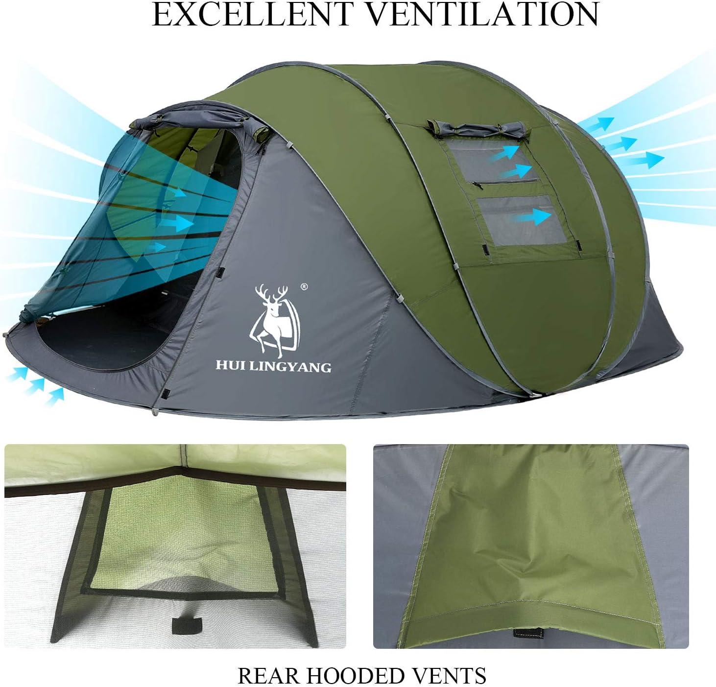 Green 6-Person Four-Season Pop-Up Camping Tent with Vestibule