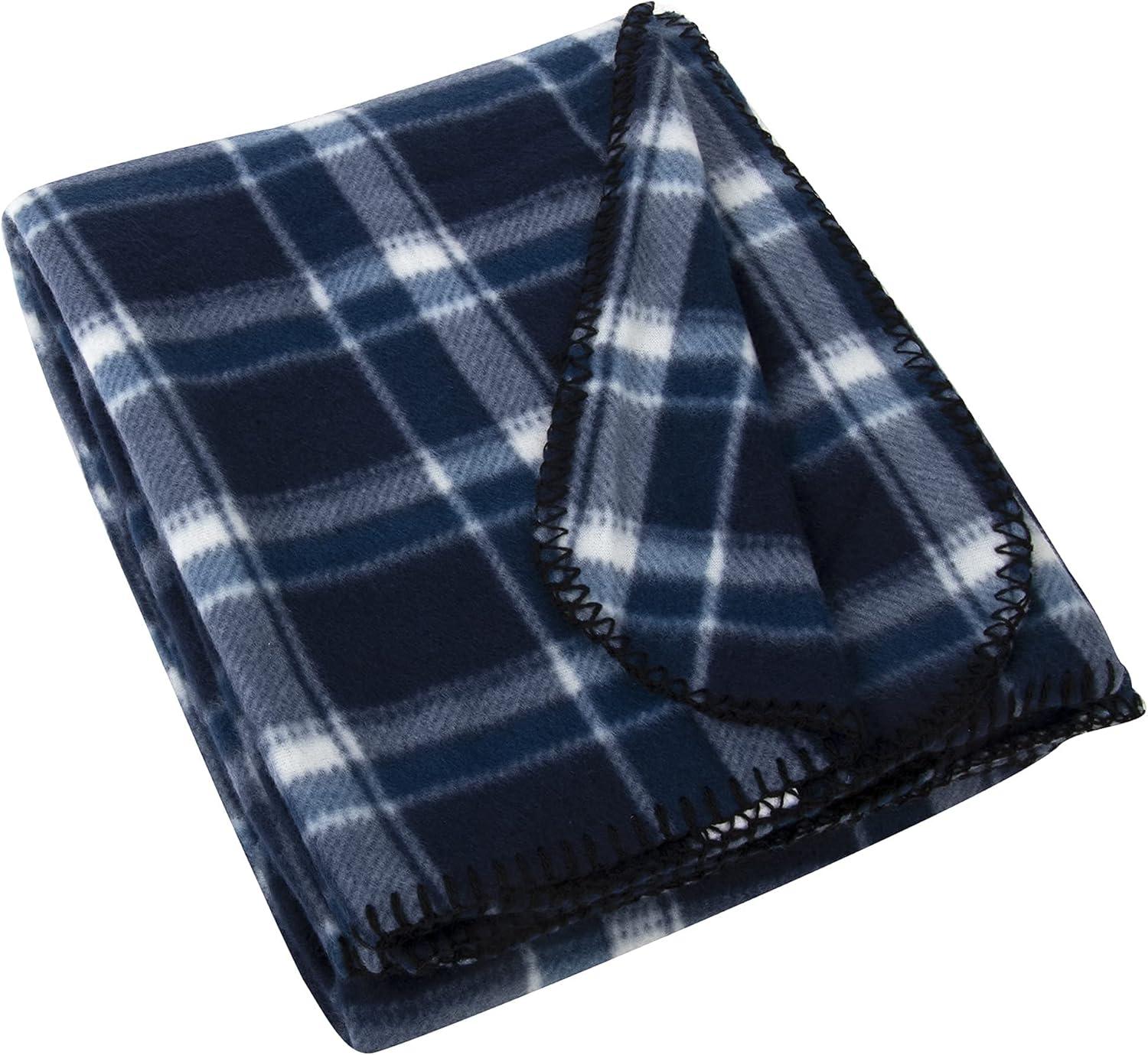 Single Plaid Color 60”L x 50”W Fleece Throw Blanket for Fall, Winter, Spring, Summer, Men, Women, Children & Pets in Blue Plaid