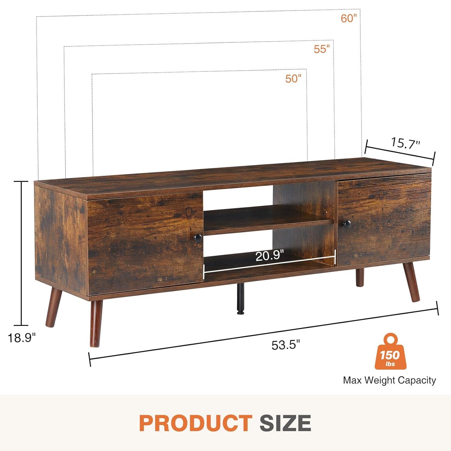 Elevon TV Stand for 55 60 inch Television, Entertainment Center with Storage, 2 Cabinet Media Console Table, Soft Hinge Door with Handle, Wood Feet, Living Room, Bedroom Furniture