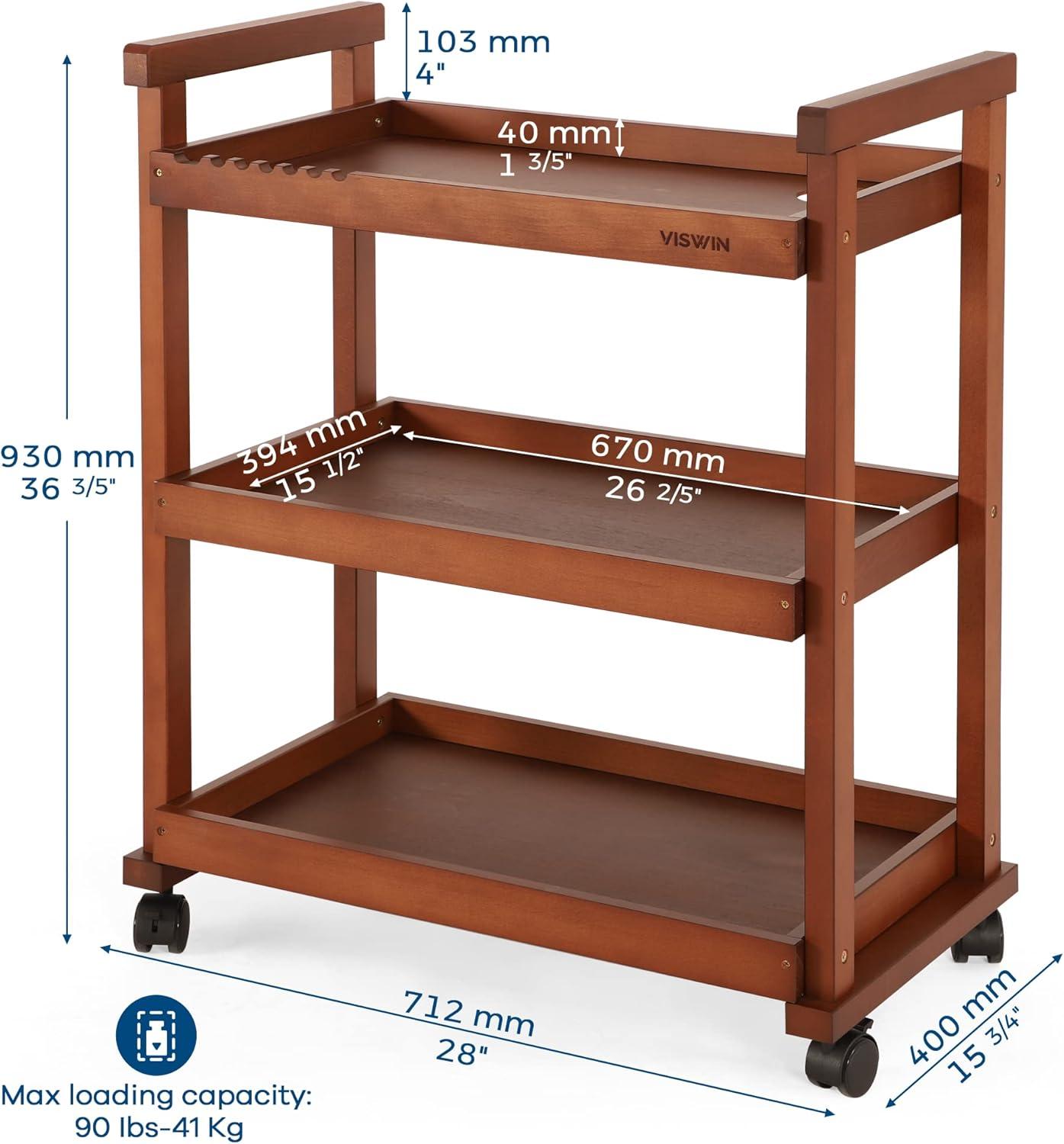 VISWIN 37" H Art Cart Storage Organizer 3-Tier with Caster Wheels-Walnut