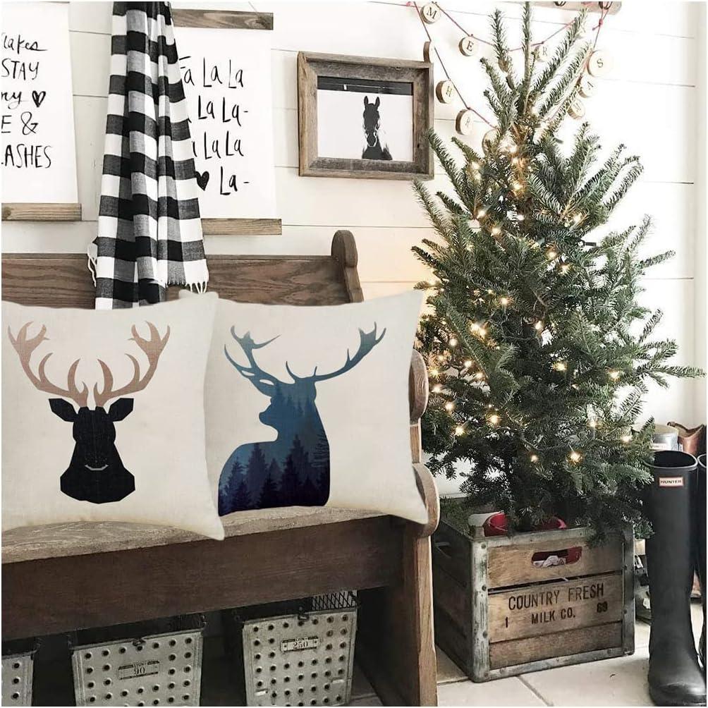 Deer Throw Pillow Covers Deer Pillow Cases Decorative Animal Pillowcase Cotton Linen Cushion Cover for Couch Bed Sofa 18x18 Set of 4