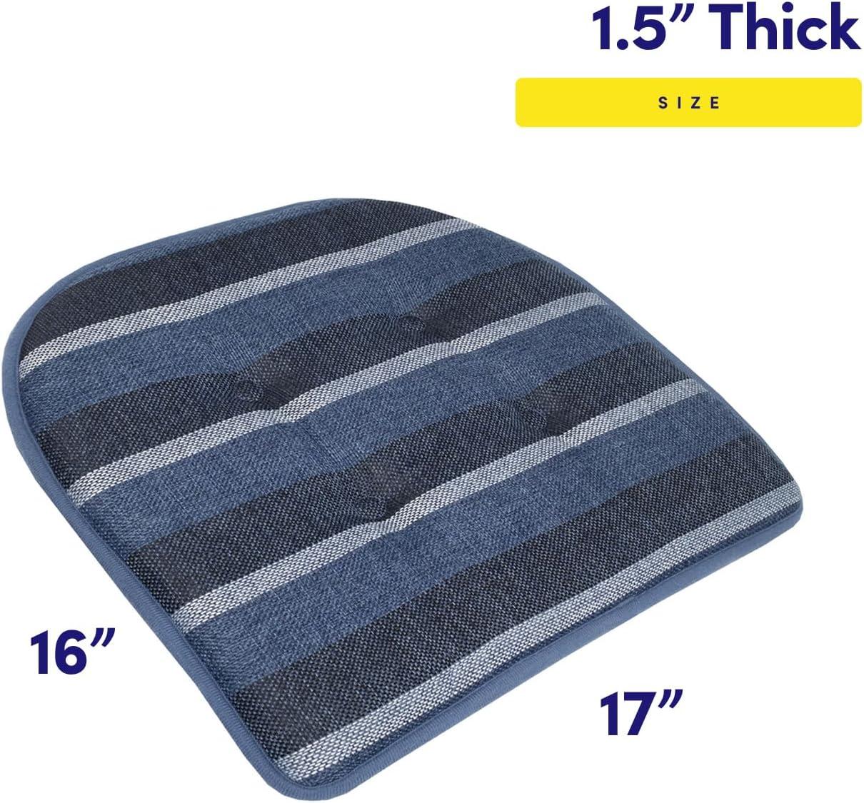 Steel Blue Striped Memory Foam Chair Cushions, Set of 4