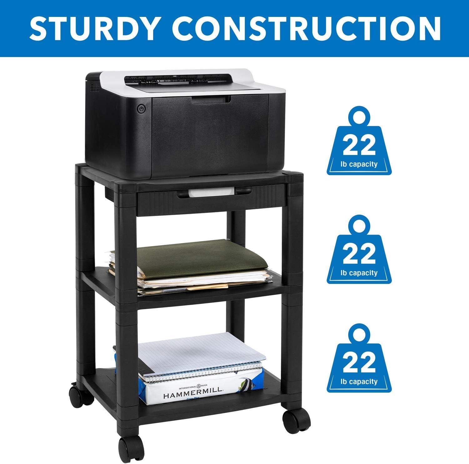 Sleek Black Steel 2-Tier Under-Desk Printer Cart with Wheels