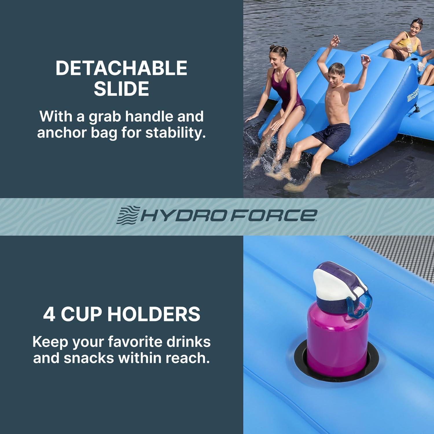 Bestway Hydro Force Detachable Summer Slide 5 Person Inflatable Activity Island with Cup Holders and Heavy Duty Handles for Easy Transport, Blue