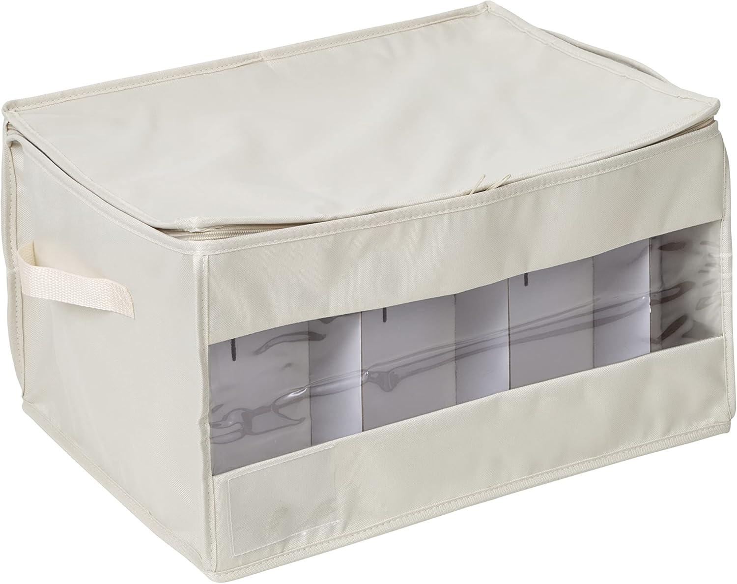 Natural Polyester Stemware Storage Box Set with Zipper Closure