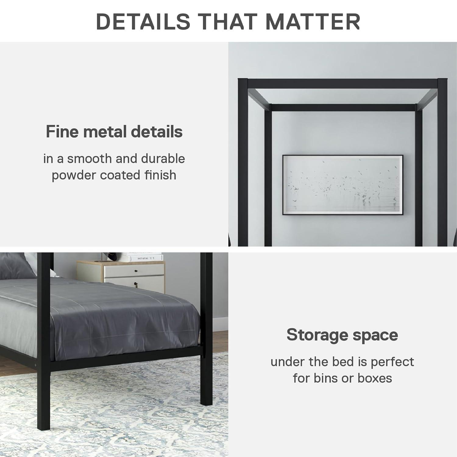 DHP Modern Metal Canopy Bed, Twin, Black