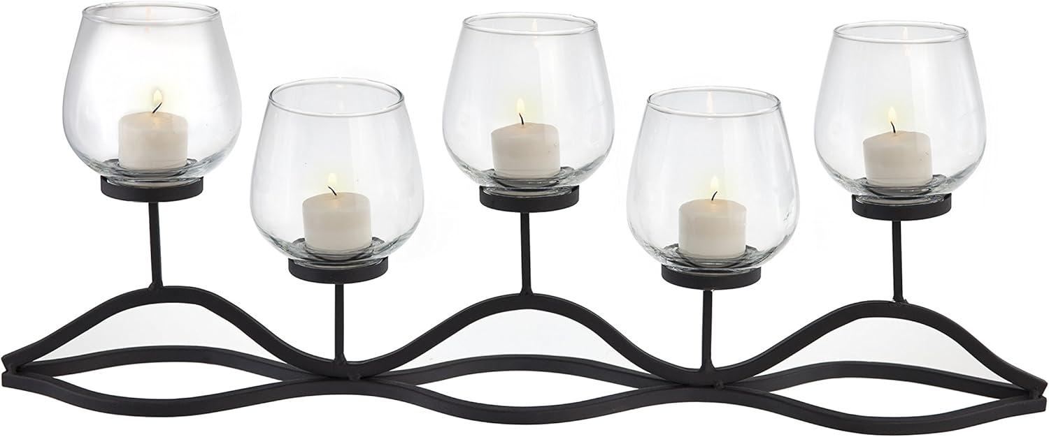 22" x 8" Decorative Iron 5-Tealight Candle Holder Black - Danya B: Glass & Iron, Tabletop Hurricane Centerpiece