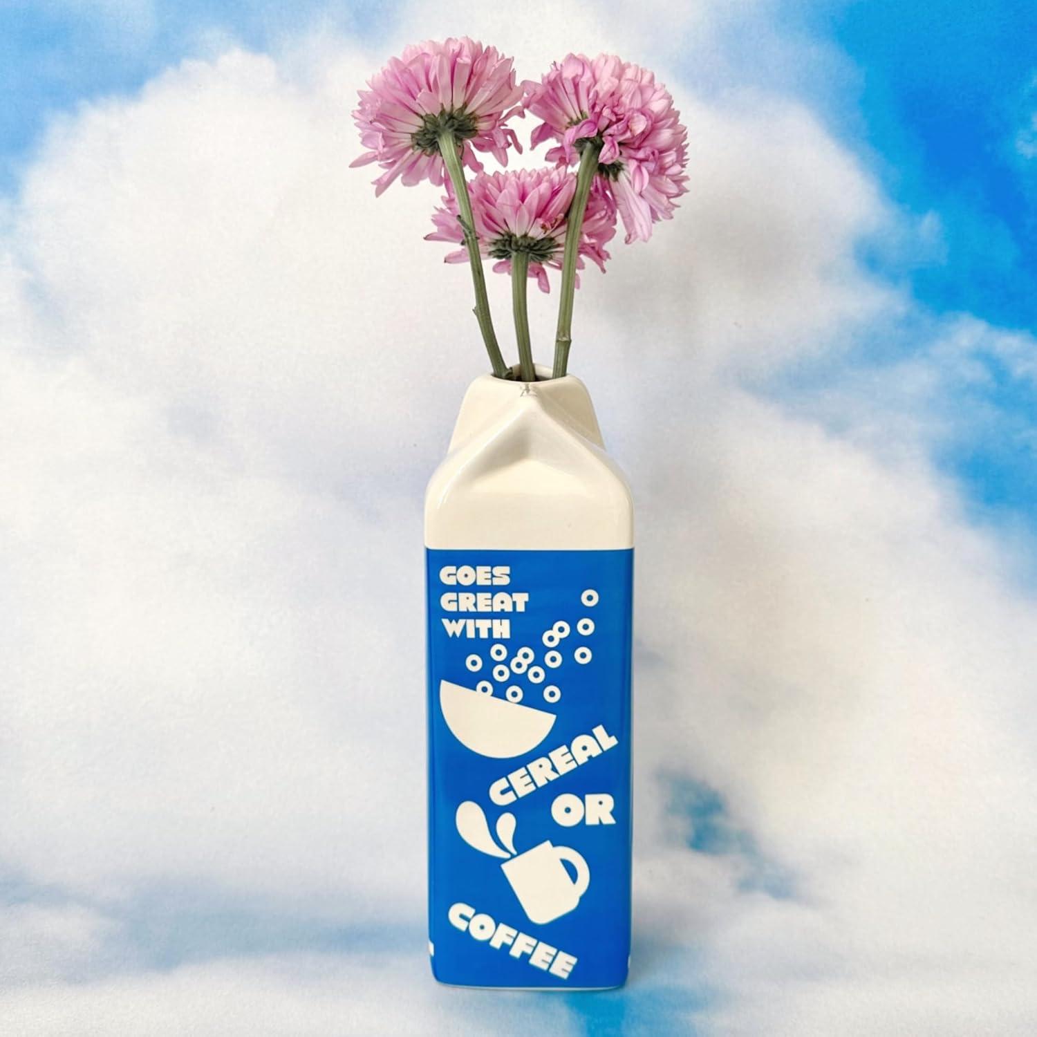 ban.do Vintage Inspired Rise and Shine Decorative Ceramic Vase, Unique Home/Kitchen/Office Accent, Oat Milk