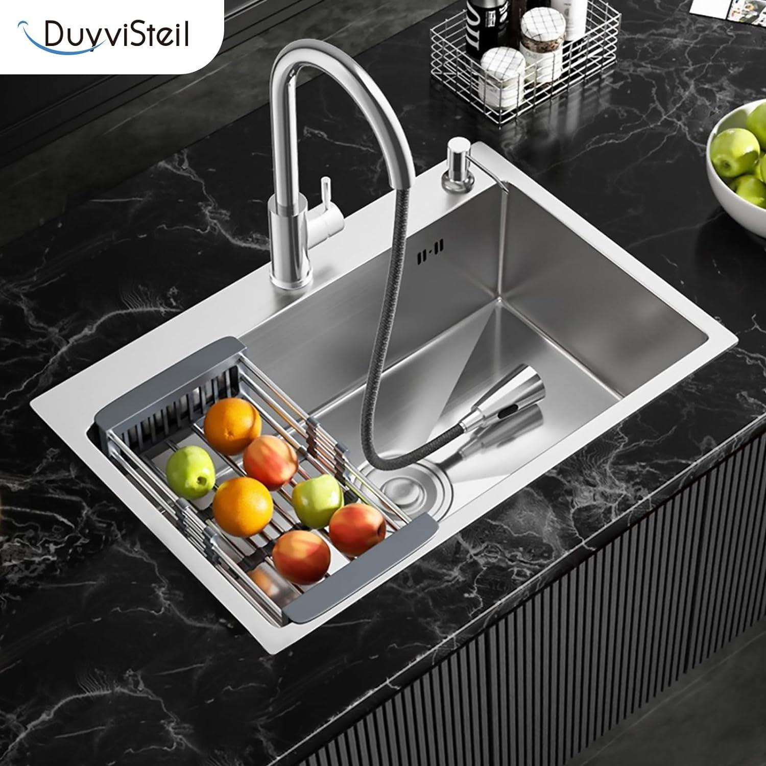 Whizmax Drop in Kitchen Sink, 16 Gauge Stainless Steel Kitchen Sink Top Mount Single Bowl Deep Kitchen Sink and Accessories, Workstation Sink