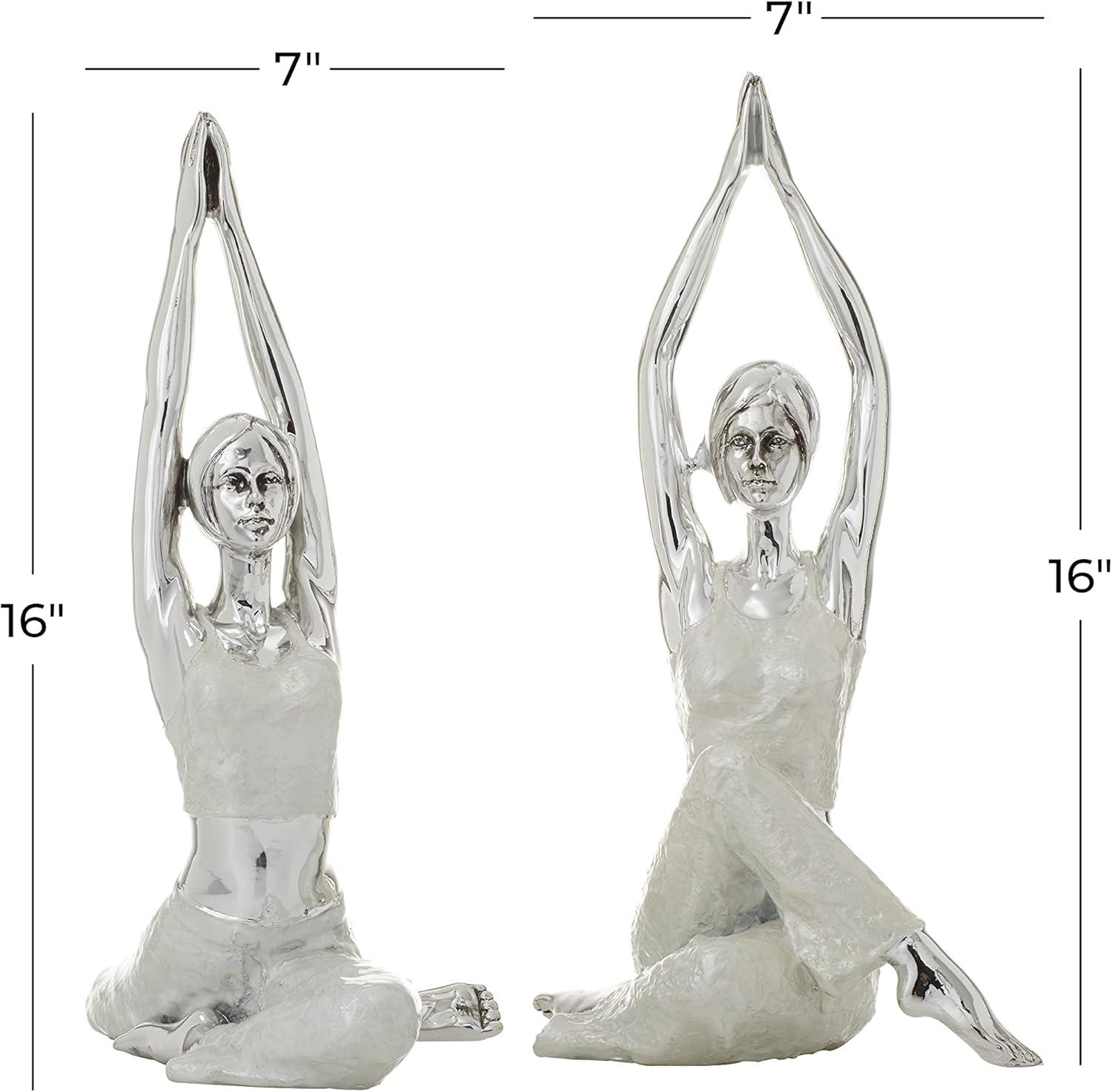 Elegant Silver Metal Yoga Duo Statues 23" x 13" Set of 2