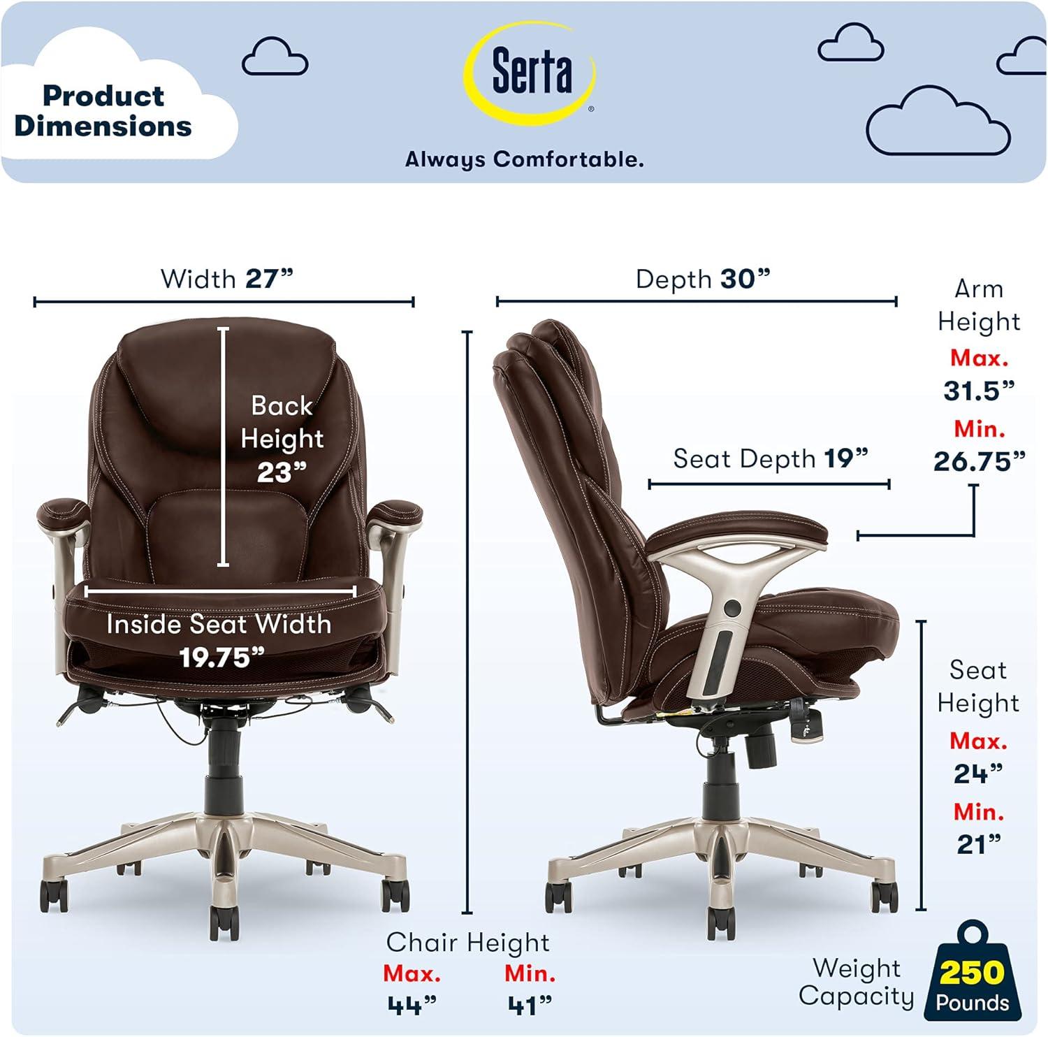 Serta Claremont Ergonomic Executive Office Chair with Back in Motion Technology and Lumbar Support