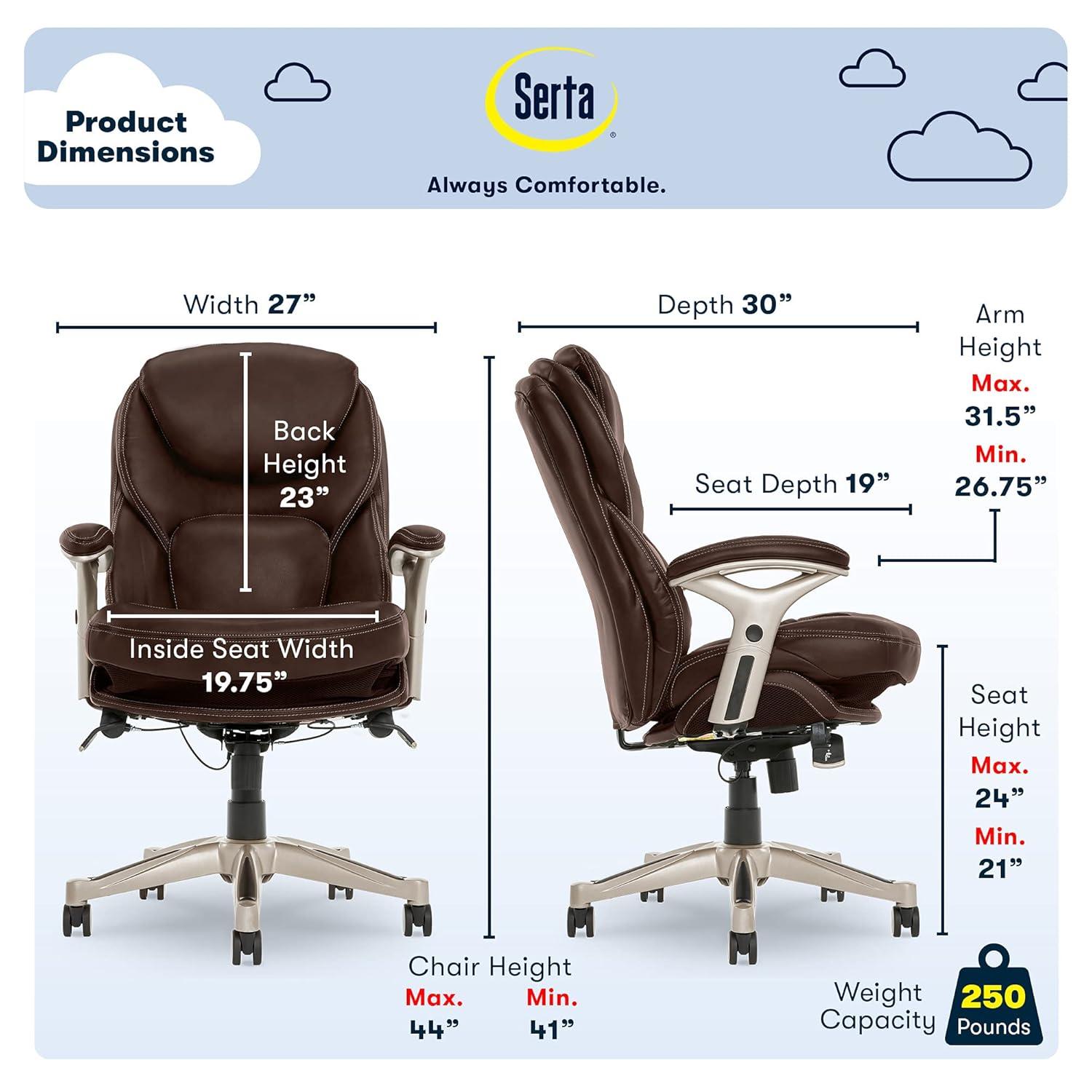 Serta Claremont Ergonomic Executive Office Chair with Back in Motion Technology and Lumbar Support