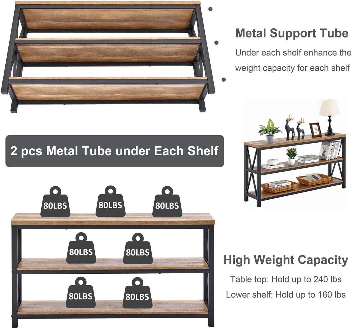 Industrial Rustic Oak Wood and Metal Console Table with Storage