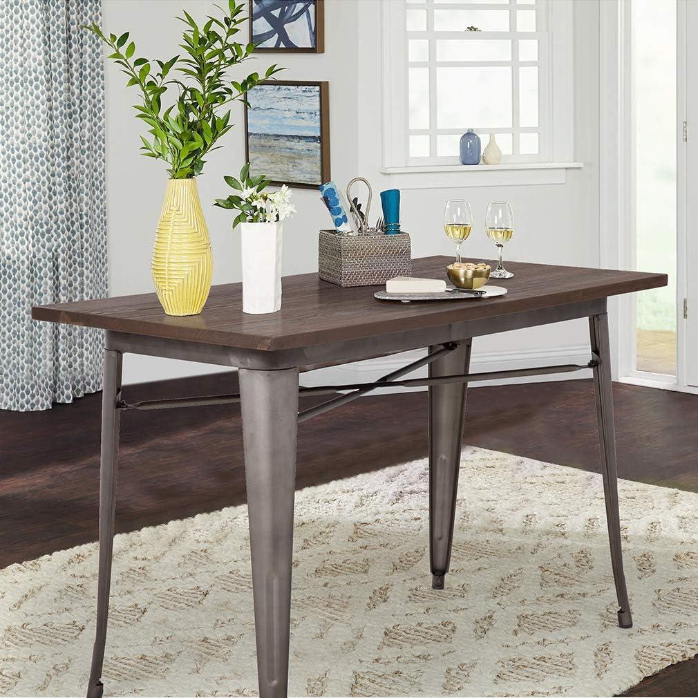 Bronze Industrial Metal and Wood Rectangular Dining Table