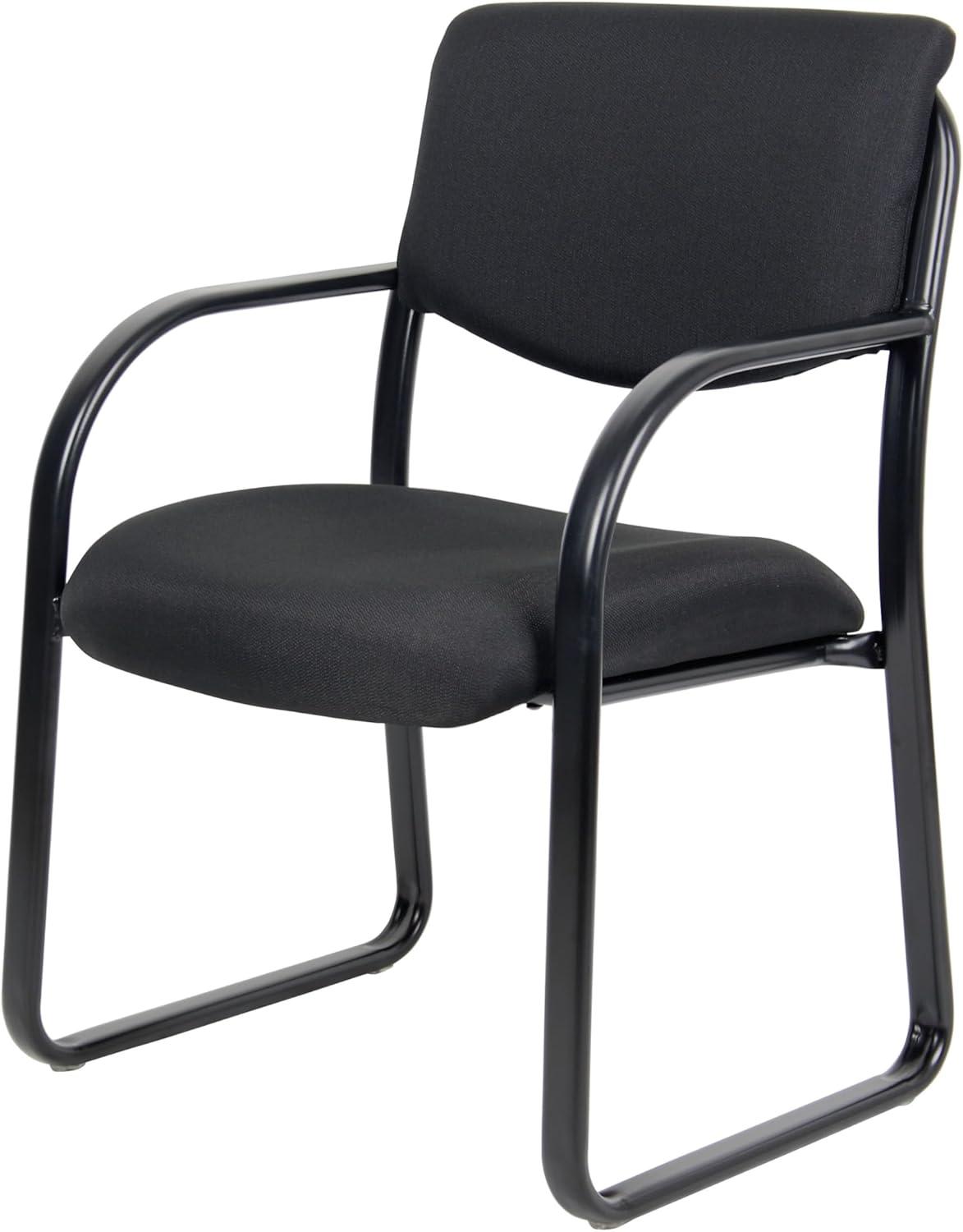 Black Fabric and Steel Mid-Back Guest Chair with Fixed Arms