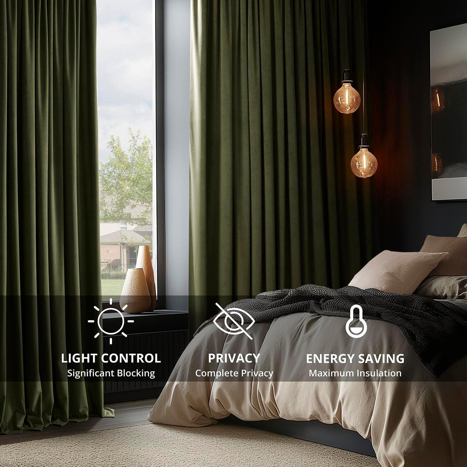 Half Price Drapes Signature Hunter Green Velvet Blackout Curtains For Bedrooms (1 Panel), 50WX 84L