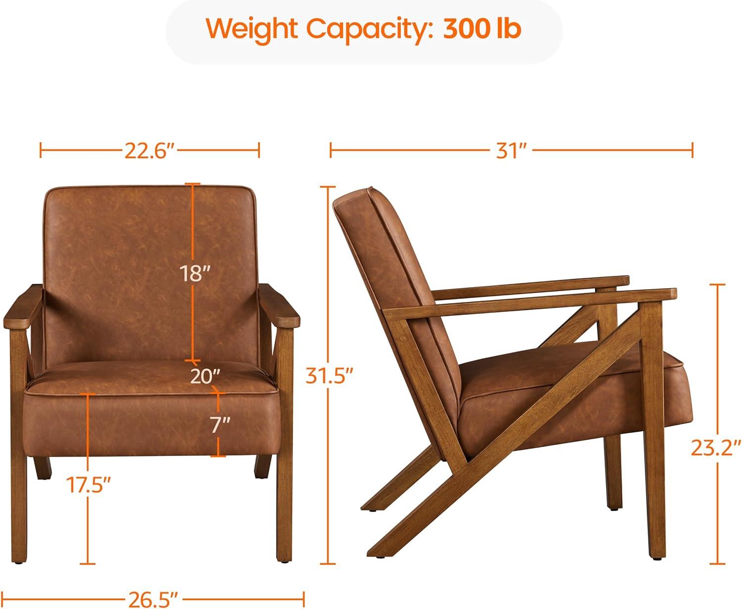 Yaheetech Faux Leather Armchair Accent Chair with Wood Legs for Living Room, Light Brown