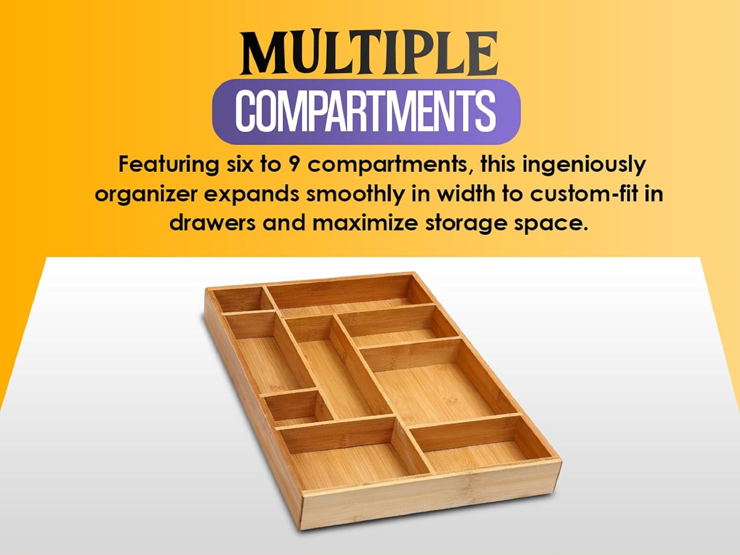 YBM Home Bamboo Cutlery Tray Flatware Silverware Drawer Organizer with 6 Compartments - 341