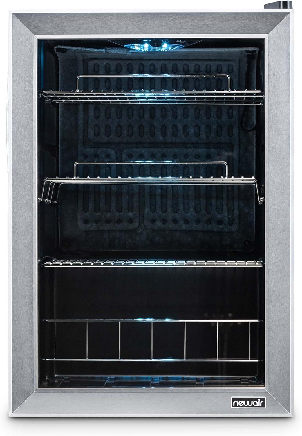 Newair 90 Can Freestanding Beverage Fridge in Stainless Steel, Compact with Adjustable Shelves